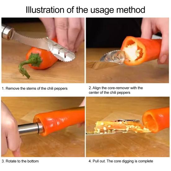 2Pcs Chili Pepper Core Remover Spiral Tooth Descaling Machine Easy Grip Kitchen Cutter Slicer for Peppers Cucumbers Bitter Melon