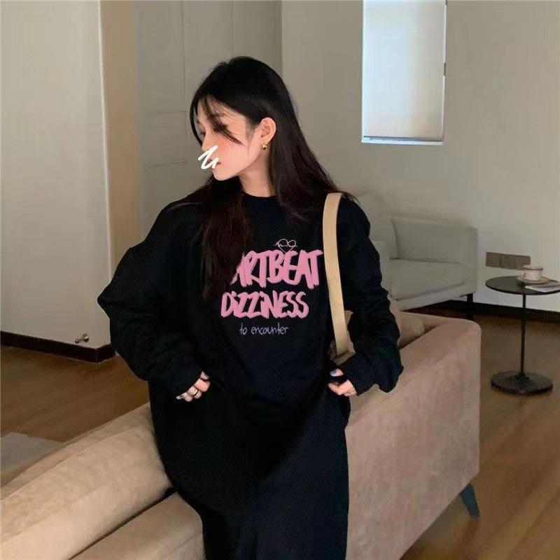 Women's Fashion Fall Winter Long Sleeve O-Neck Loose Waistline Casual Dresses