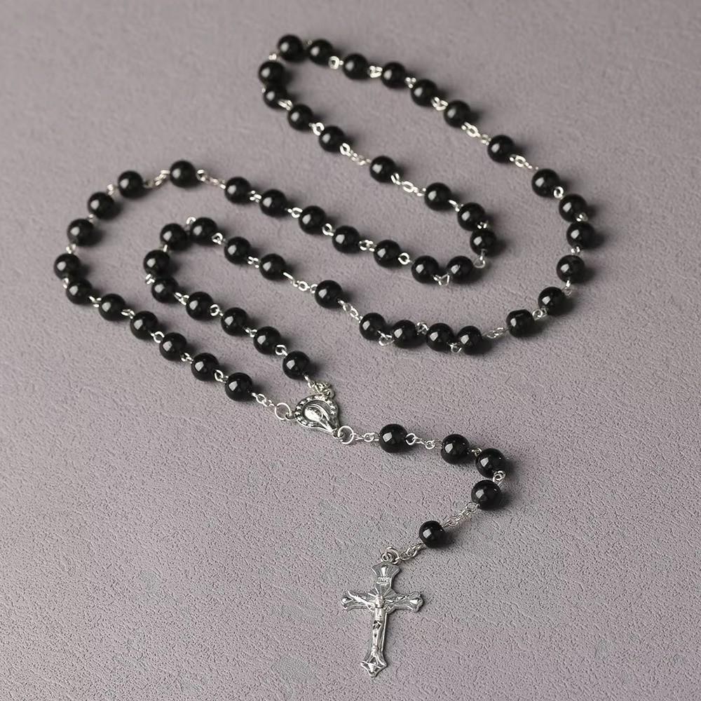 Handgefertigte Perlen Rosenkranzperlen Anhängerkette Vintage Stil Religiöse Anhänger Christlicher Schmuck