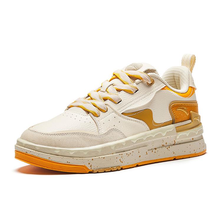 New Anta Slip Resistant Cushioning Lightweight Low Top Skateboard Shoes Men's Orange White 912338093-1