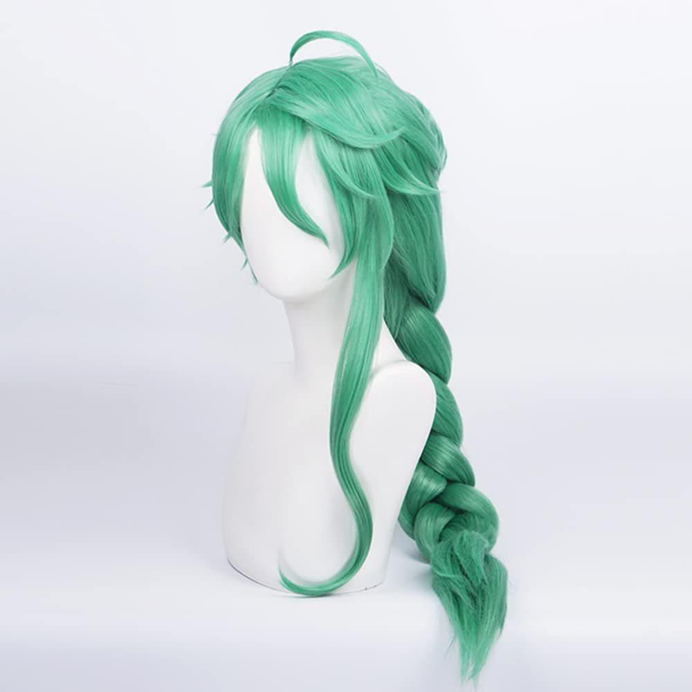 Anime Wig Genshin Impact Atractylodes Bag Green Fried Dough Twists Braid Dull Hair Bangs Long Cosplay