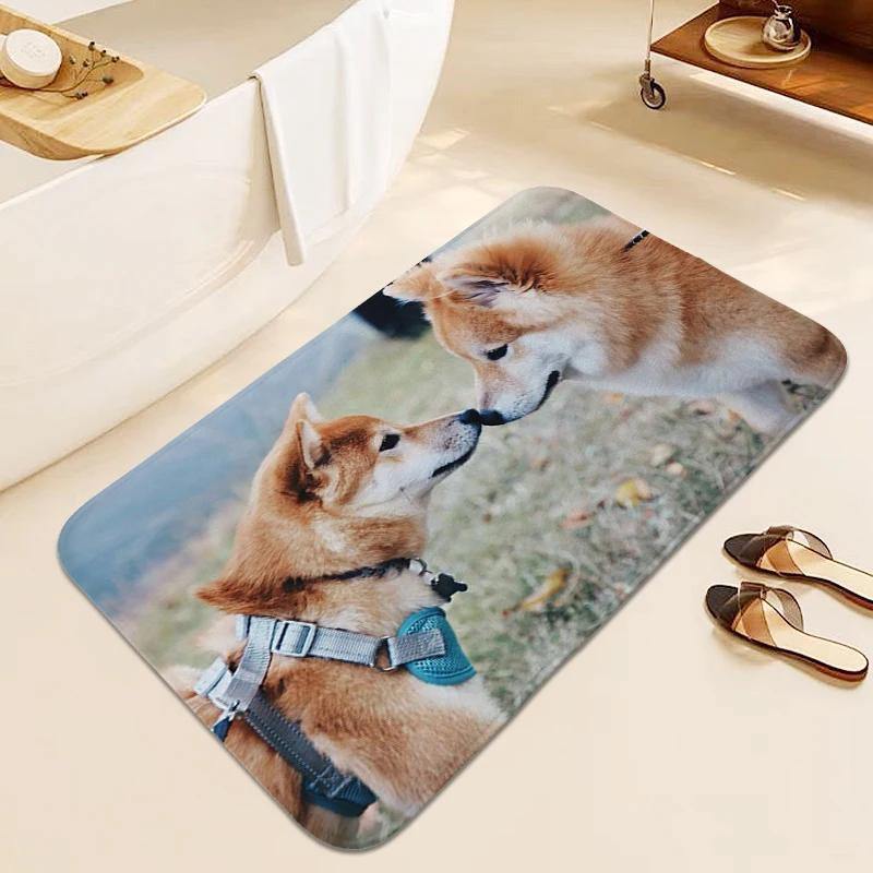 Bathroom Mat Shiba Inu Rug for Bedroom Doormat Entrance Door Living Room Bedroom Floor Carpet Anti Slip Modern Home Decoration