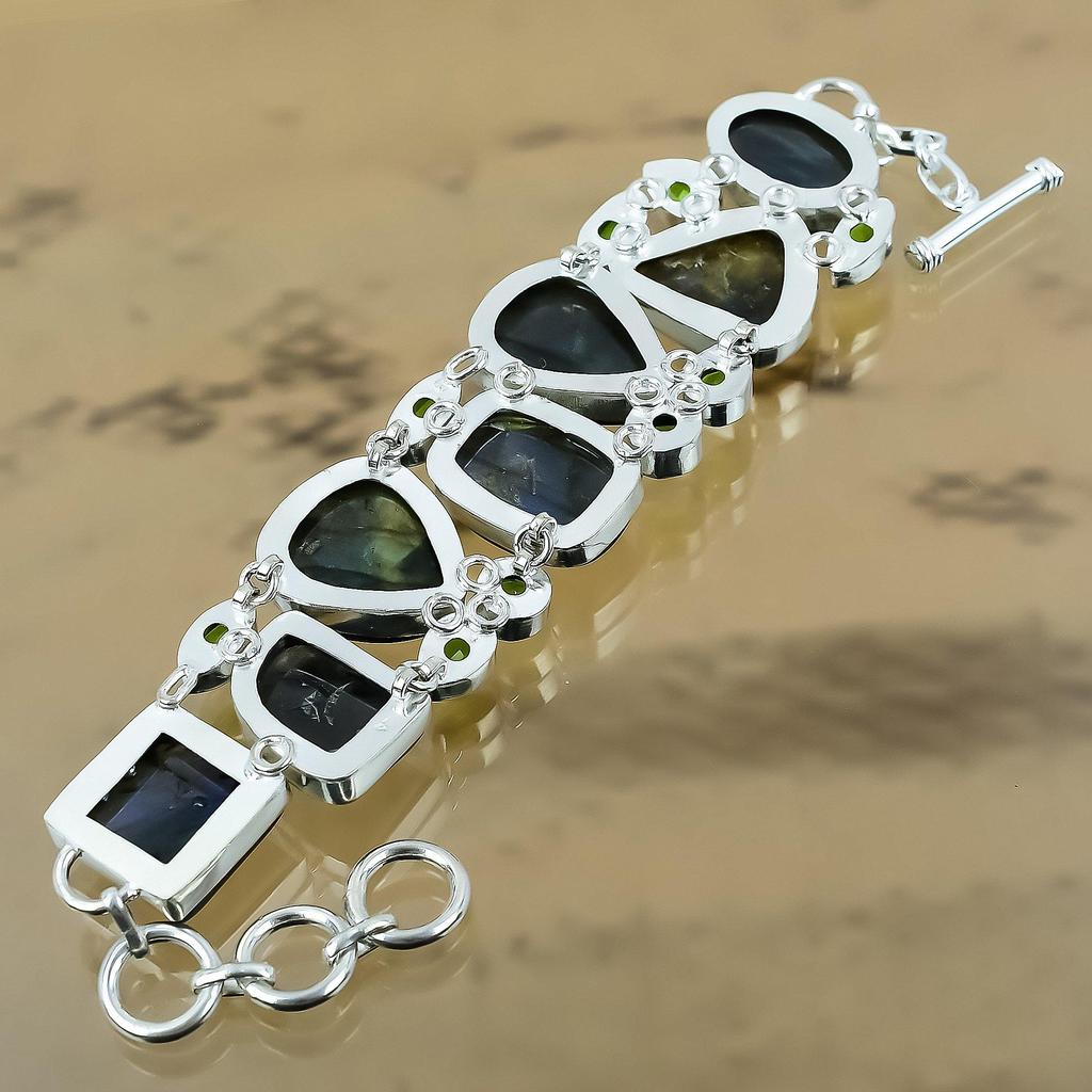 Labradorite Gemstone Peridot Wife Unique Chain Bracelet Jewelry Sterling Silver