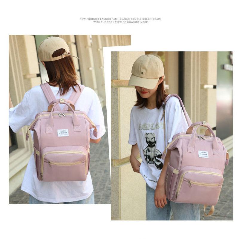 Multi Functional Backpack Large Capacity Leisure Bag Mom's Bag Zipper Opening Solid Color Travel Backpack