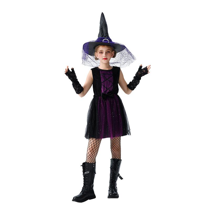 Halloween Children's Costume Purple Witch Dress Cape Vampire Girl Witch Show Costume