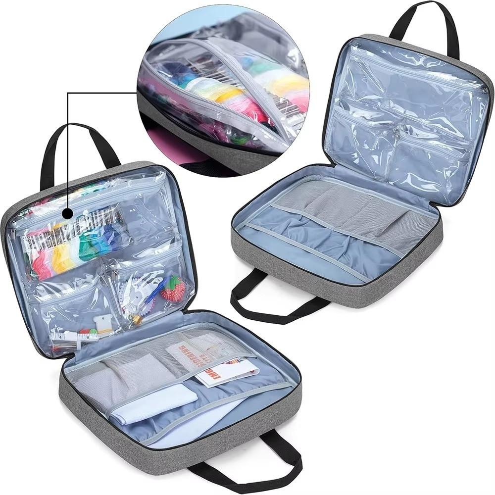 Oxford Sewing Kit Bag Multiple Pockets Large Capacity Storage Tote Bag Square Embroidery Project Bag Embroidery Supplies