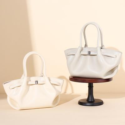 Bolso de Mujer de Moda Nuevo Bolso de Mujer de Cuero Genuino Gran Capacidad Bolso Cesta de Verduras Plegada Nicho Temperamento Bolso de Hombro