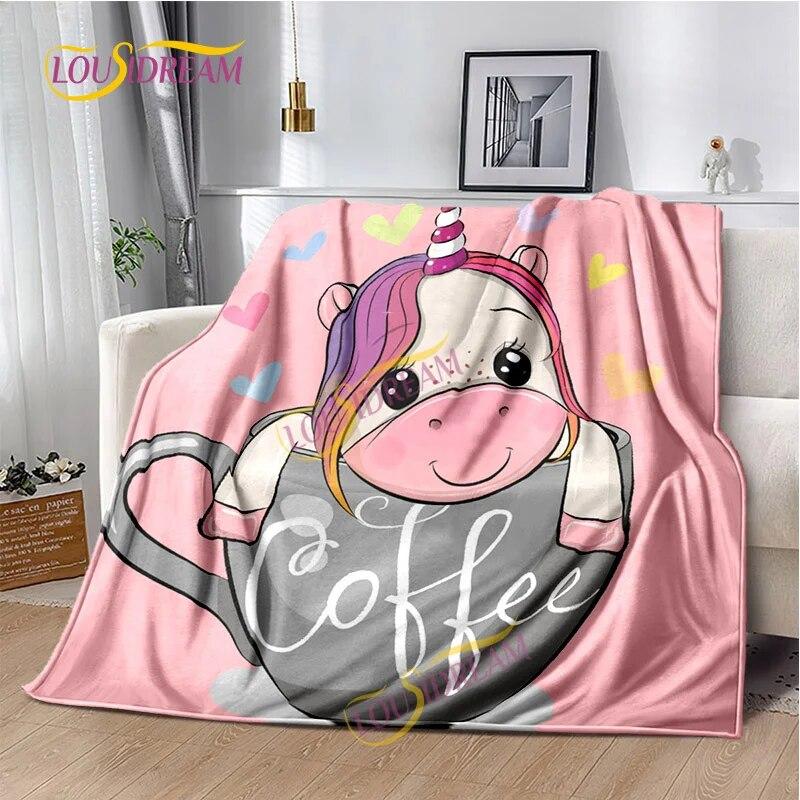 Einhorn-Cartoon, waschbare Decke, Nickerchendecke für Kinder, vier Jahreszeiten, Sofa, Bett, warme Decke, anpassbar, personalisiertes Geschenk.