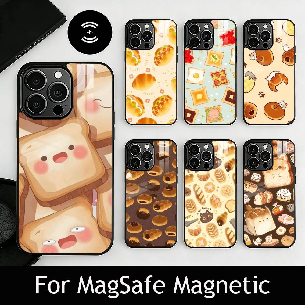 Cute Bread Illustration Phone Case For iPhone17,16,15,14,13,12,11 Plus,Pro Magnetic with Magsafe Wireless Charging