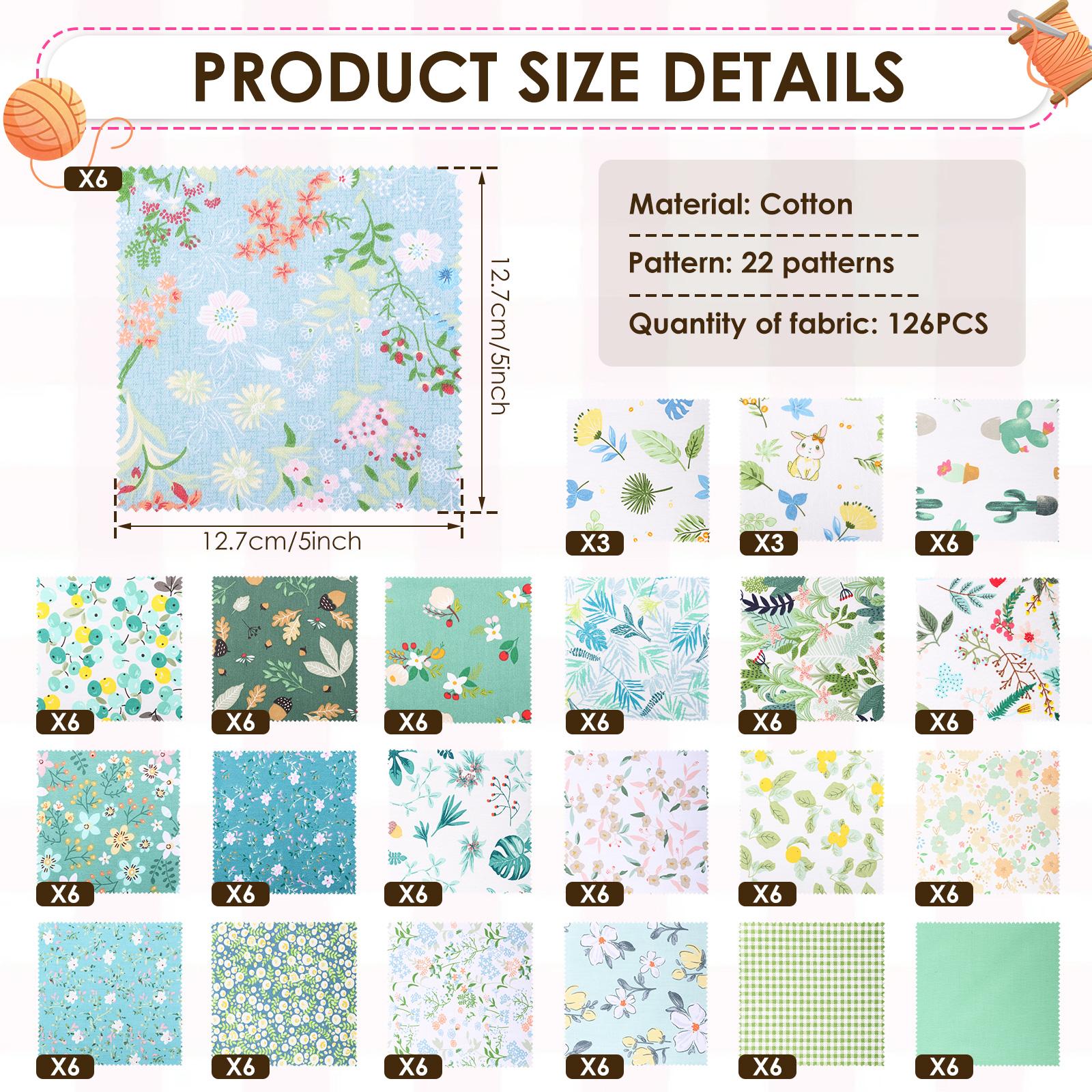 

126 Pcs Assorted Charm Pack for Quilting Cotton Fabric Square 5 x 5 Inch Pre Cut Quilted Fabric Floral Patchwork for Sewing DIY 5x5 inch зелёный