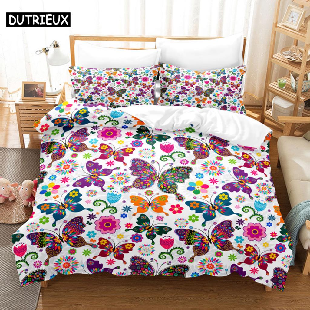 Blue Butterfly Duvet Cover Set King Size 220X240 Double Bed Single 3D Queen Bedding Sets Pink Full Twin Quilt Linen Pillowcase