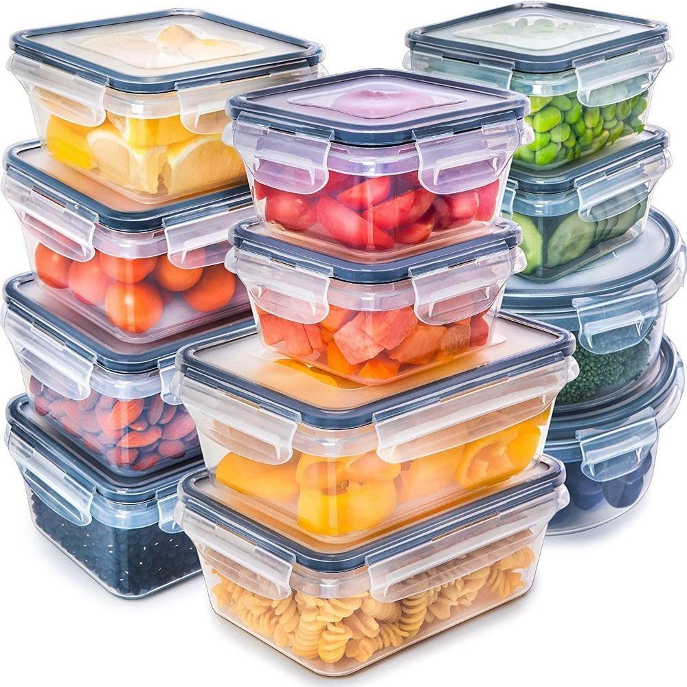 12PCS/SET Plastic Kitchen Storage Container Transparent Food Freezer Box Lunch Box  Meal Prep 12PCS/SET