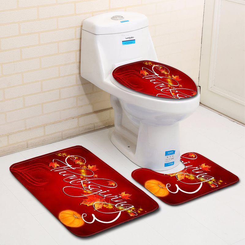 Thanksgiving Bathroom Toilet Three-Piece Floor Mat Doormat Bathroom Carpet