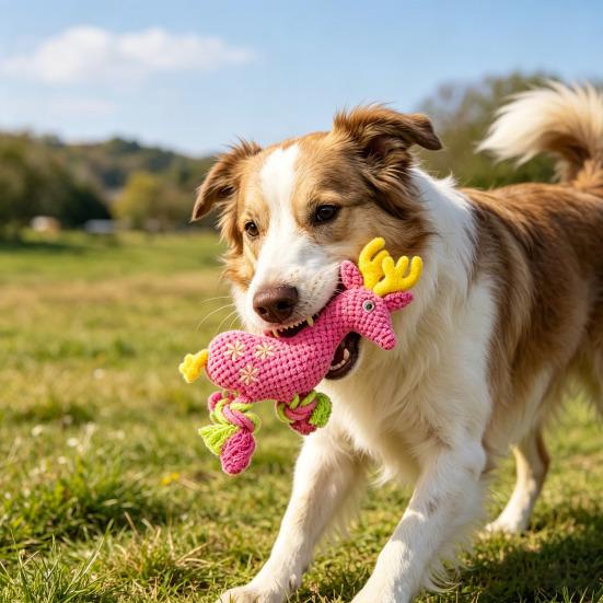 Plüsch-Hirsch Hundespielzeug Quietschendes gefülltes Hirsch mit geknoteten Seilbeinen Hundekaupielzeug für Hunde zum Kuscheln Zähneputzen Angstlinderung