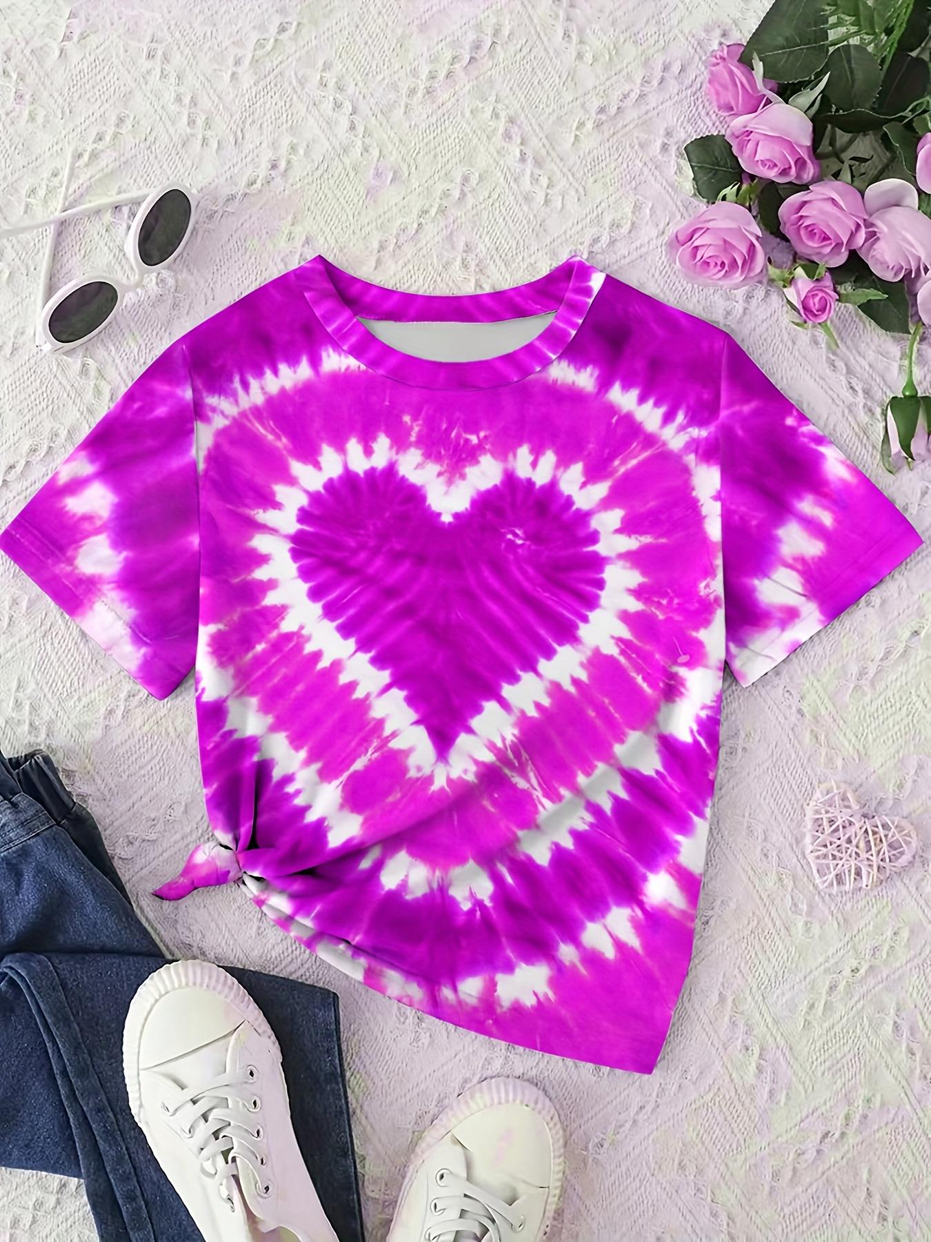 Creative Tie Dye Heart Girl T-Shirts Summer Elementary Girl Clothes Girl Top Short Sleeve Tee T Shirt Crew Neck Children Clothes 100