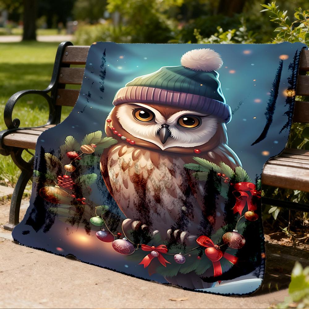 1pc Winter Wise Owl Decor Outdoor Flannel Blanket , Machine Washable Perfect Gift for Birthday , Holiday Travel Accessory , Durable Material