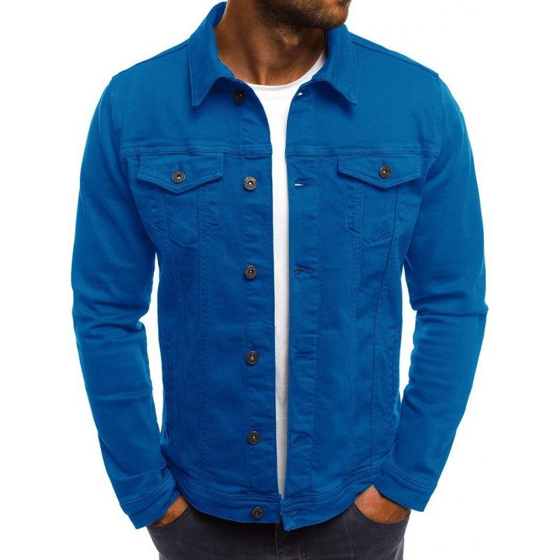 Fashion Casual Denim Jacket Spring Autumn Men's Turn Down Collar Single Breasted Solid Coat Daily Tops