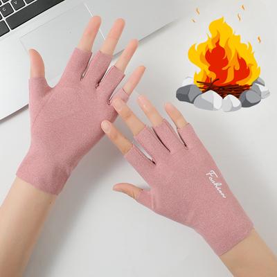 Autumn and Winter Gloves for Women Couples Fingerless Outdoor Cycling Students Typing German Velvet Warm Half-finger Gloves