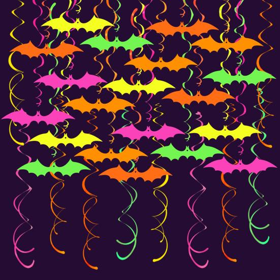 Glow in The Dark Halloween Bat Decoration Fluorescent Paper Bat Hanging Swirls Halloween Party Ceiling Streamers for Neon Party Room Decor