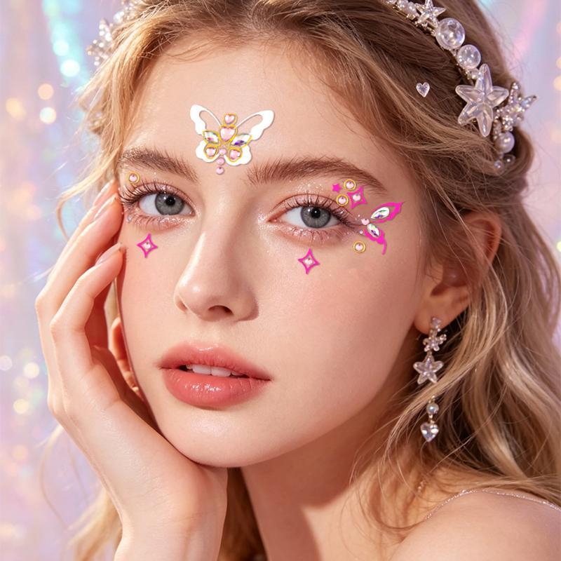 Sexy Diamond Face Tattoo Sticker Colorful Glitter Crystal Party Face Decal Self-Adhesive Rhinestones Face Jewelry