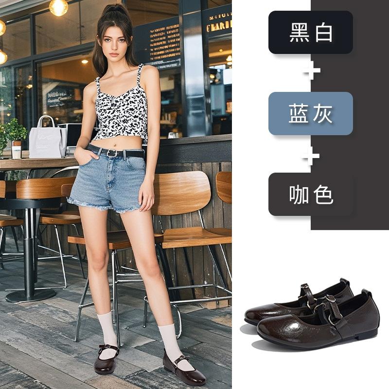 First layer sheepskin insole Mary Jane shoes women's 2025 summer new crooked head leather single shoes casual French commuter shoes