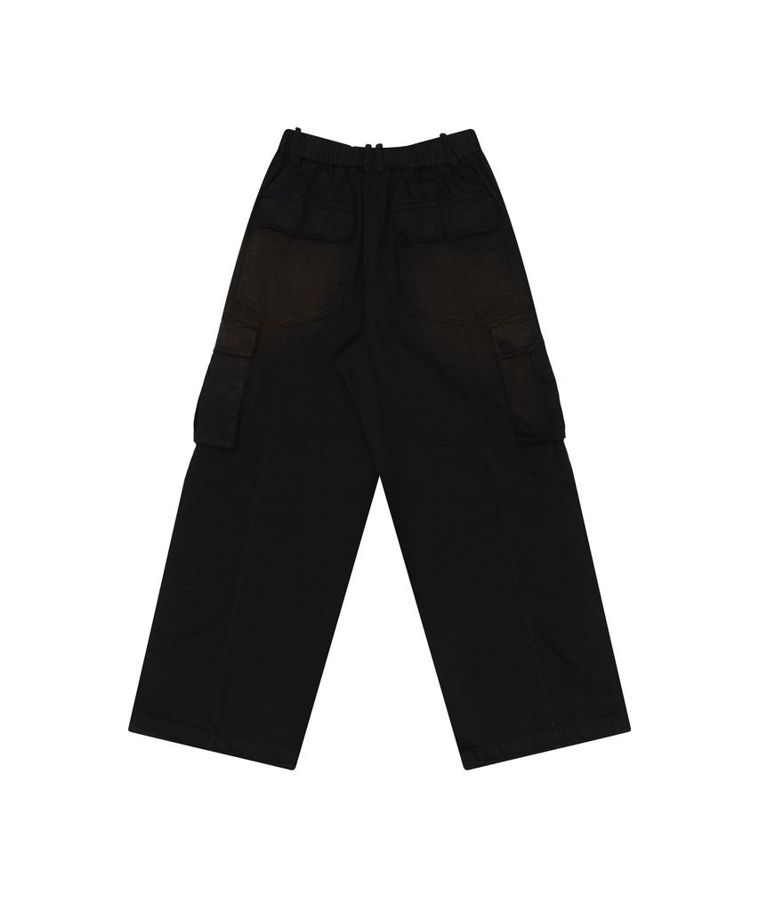 AAKAM Knee Pin-Tuck Wide Cargo Pants (Washed Black)
