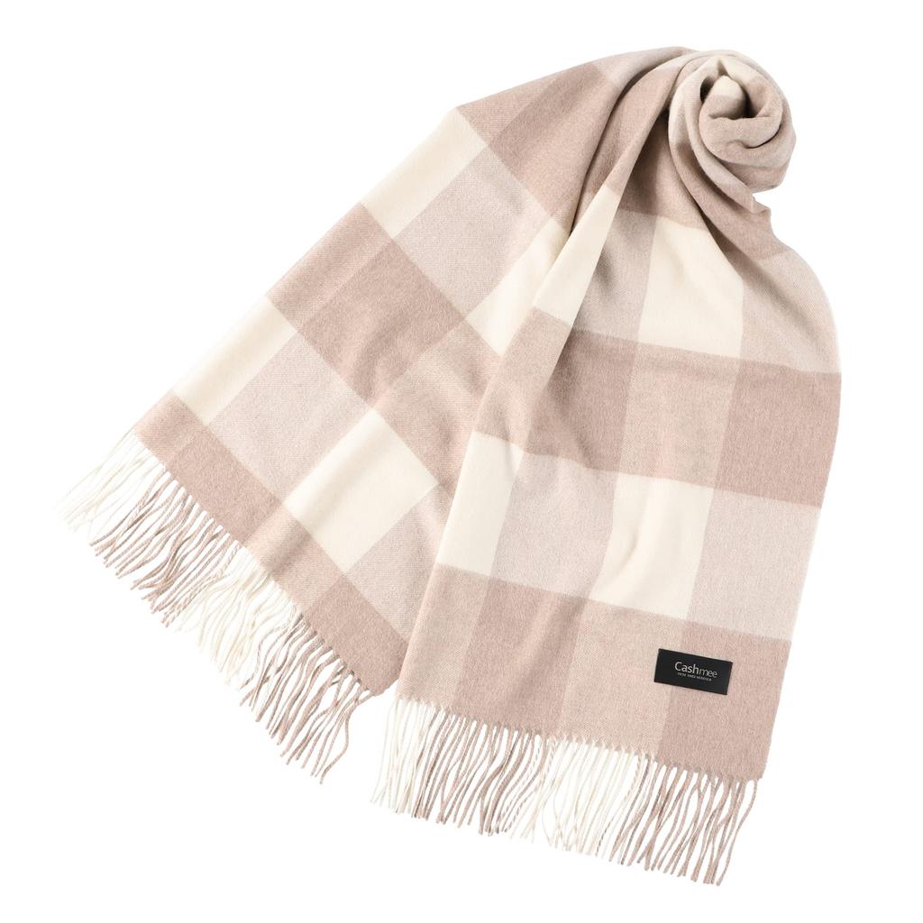 CH70 Premium Cashmere Tartan Check Wave Stole Large Check Pattern for Men and Women CHECK [Cashmee] 100% "nouvelle lune" (BLOCK OW×BE (BC06))