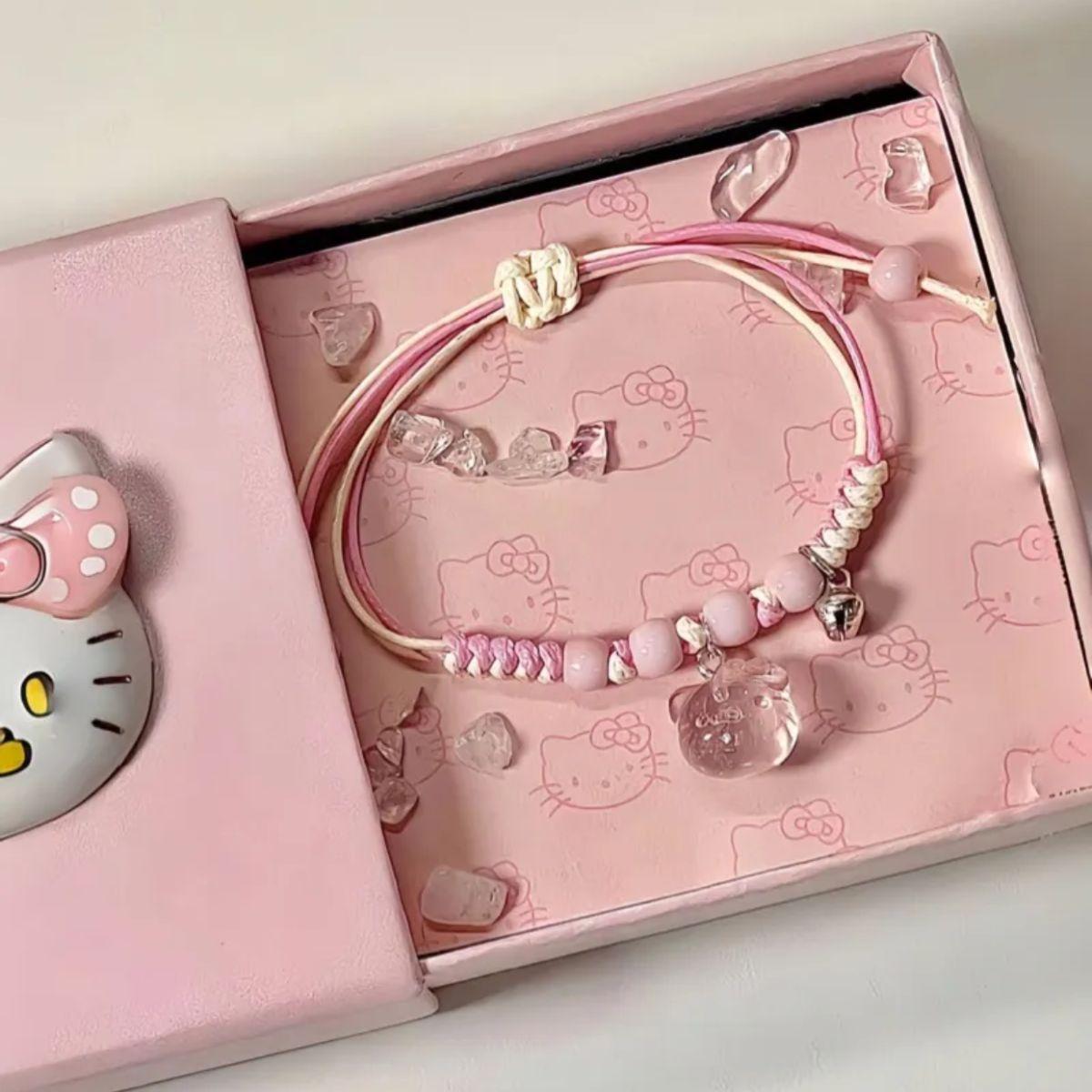 Вытягивающийся браслет мультяшный Hello Kitty модная розовая плетёная вручную веревочка для подруг