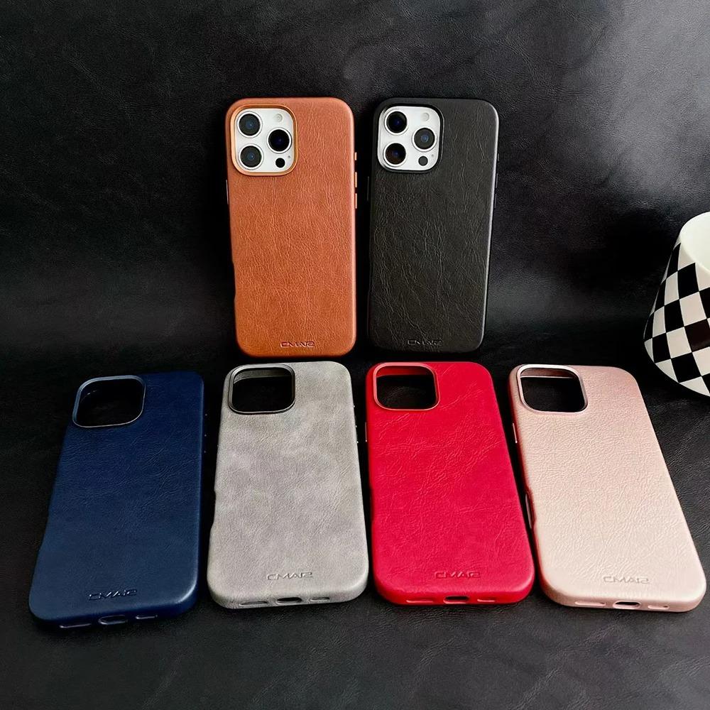 Luxury Business Leather For Magsafe Magnetic Phone Case For IPhone17 16 15 14 ProMax Shockproof Metal Lens Frame Protector Cover
