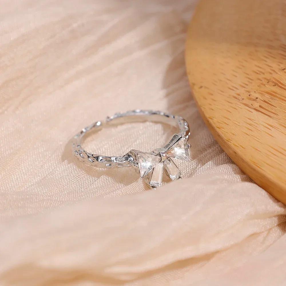 Lovely Bowknot Y2K Rings for Women Fashion Zircon Flower Rings Adjustable Exquisite Rings Design Wedding Party Jewelry Gifts
