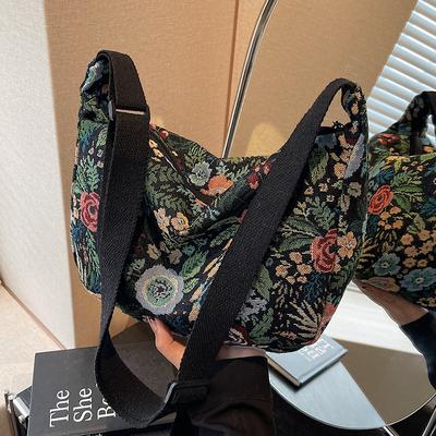Bolsa Floral de Grande Capacidade para Mulheres Nova Bolsa Transversal Moderna e Fashion para Mulheres Ins Nicho Versátil Bolsa Dumpling de Ombro Único
