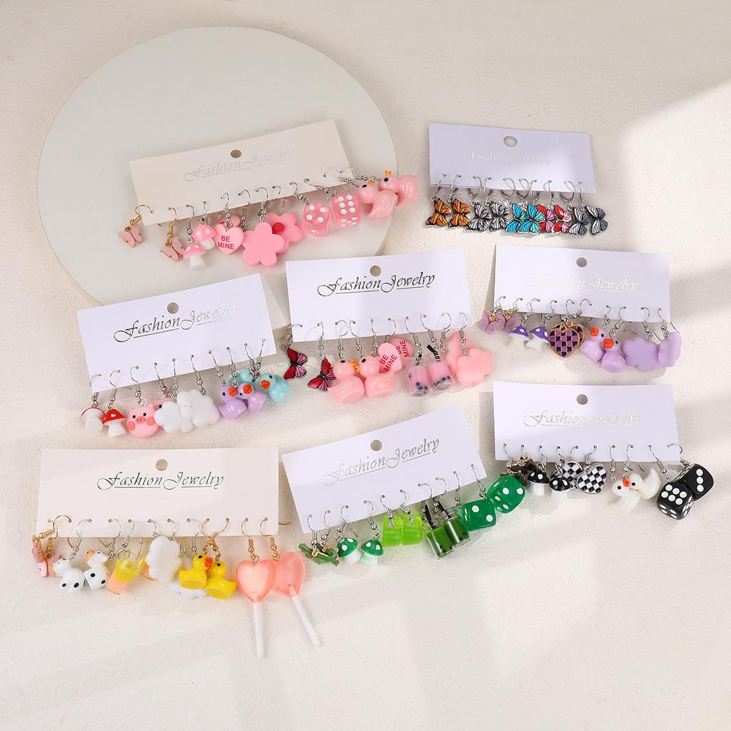 Cartoon Duck Frog Dangle Earrings Set Cute Animal Butterfly Heart Mushroom Drop Earrings for Women Girls Trendy Jewelry Gifts