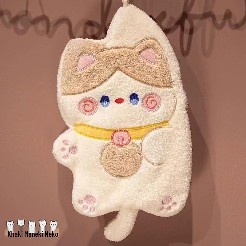 

Lucky Cat Quick-Dry Hand Towel - Cute Cartoon Design, Strong Absorption, No Lint, Thick Coral Fleece. 33x1x28 mm