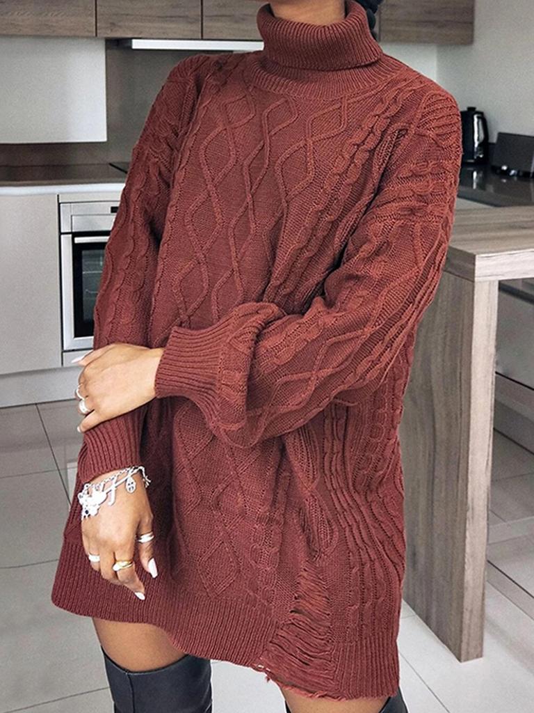 Women's Plus Size Solid Color Loose Knit Sweater - Half-high Collar Pullover