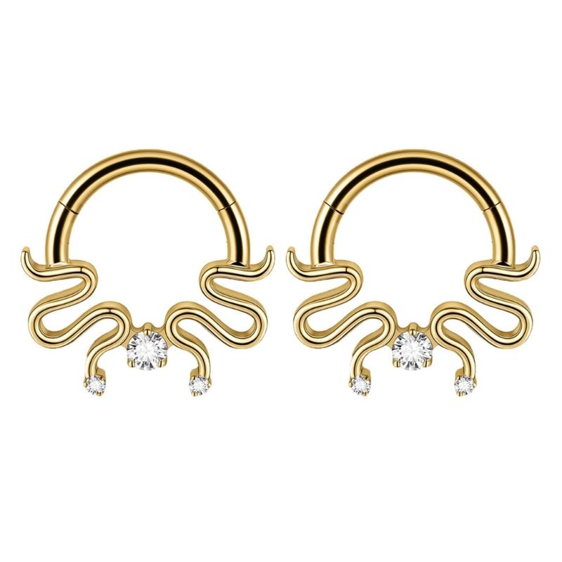 Pack of 2 Unique Geometric Shape Nose Rings Body Piercing Jewelry Seamless Design Metal Texture Polished Finish