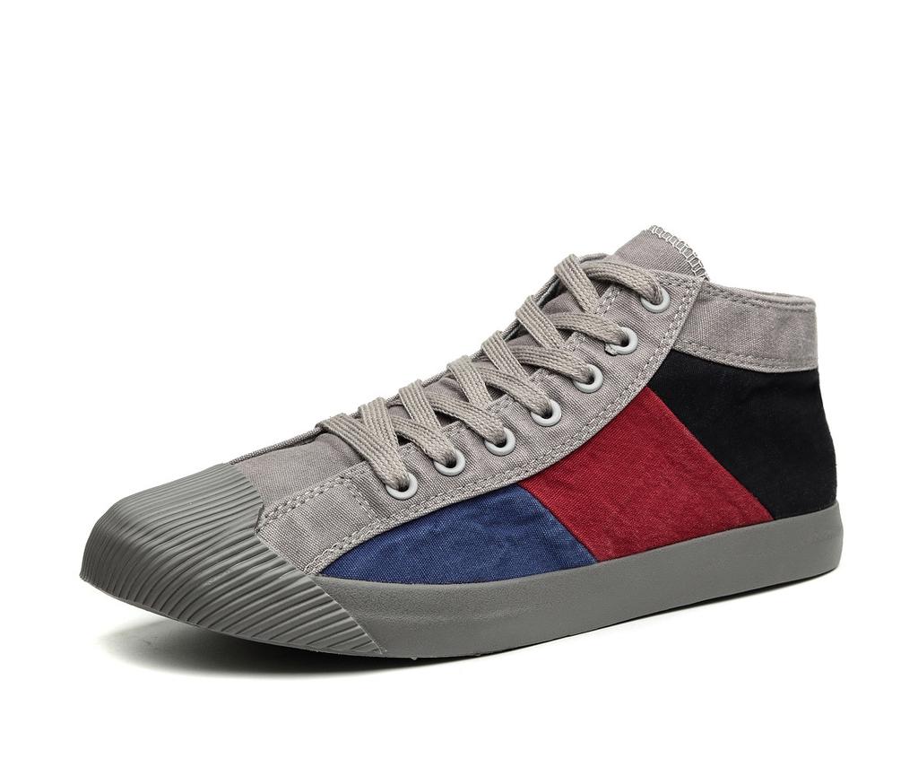 Men's High-top Canvas Shoes Trendy Mixed Colors Mens Casual Shoes Breathable Comfortable Men Sneakers Retro Style Male Shoes