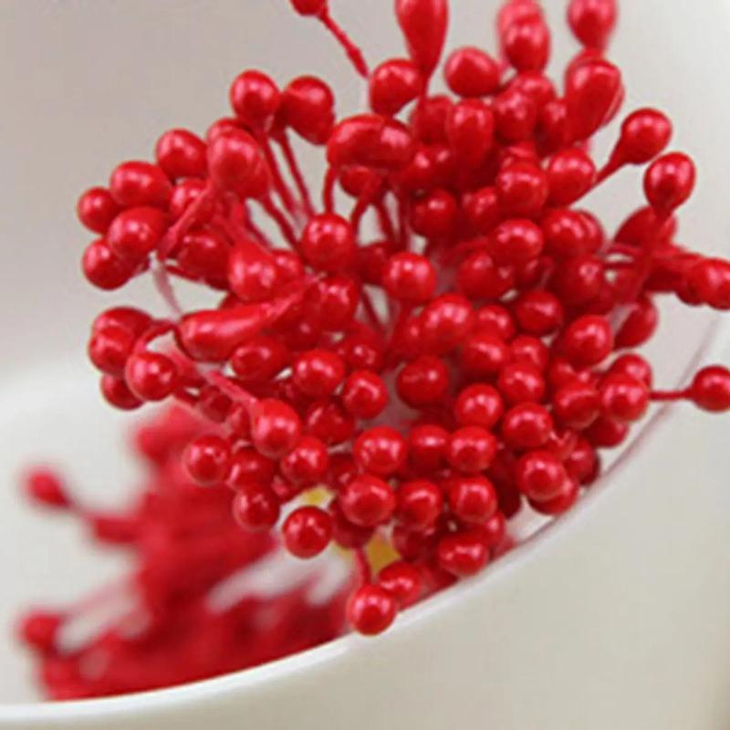 

Double Heads DIY Artificial Mini Pearl Flower Stamen Pistil Floral Stamen Fruit Cherry For Wedding Christmas Decoration червоний