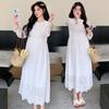 2024 Spring Korean Style Embroidered Round Neck Long Sleeve Elegant Maternity Plus Size Dress