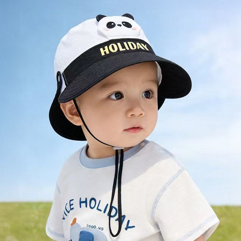 Baby Kids Hat Thin Large Brim Quick Dry Sun Hat Infant Girls Boys Cute Summer Sunscreen Bucket Hat чёрный