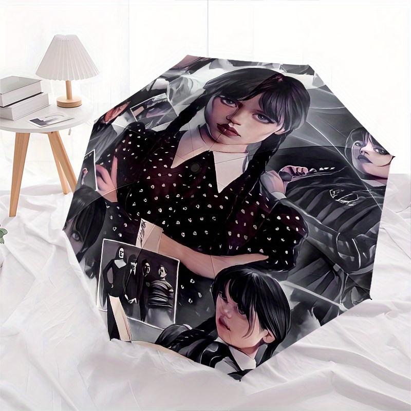 Wednesday Addams,Gothic Fashion Automatic Folding Umbrella 8 Ribs Lightweight Design, Durable Iron Frame, Compact and Portable, Ideal Birt