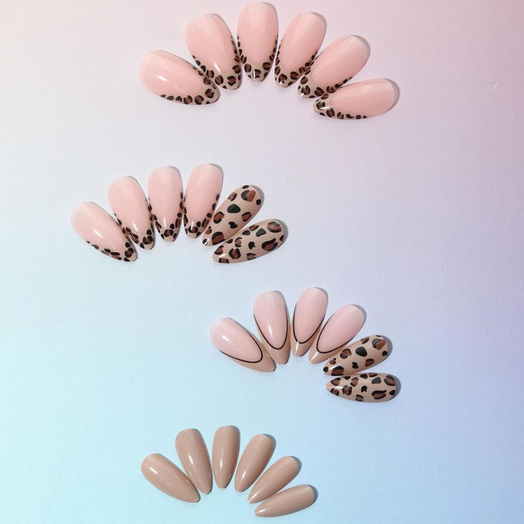 Almond-Shaped Leopard Print French Edge Wearable Nail Art Tips - 24 Pcs Bestseller