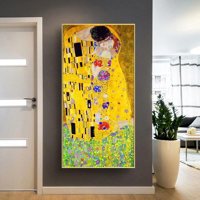 Slavný umělec Gustav Klimt polibek Abstraktní olejomalba na plátně Plakát Umělecké obrazy na zeď do obývacího pokoje Cuadros Decor