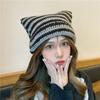Little Devil Striped Knitted Wool Hat Female Cute Cat Ears Pointed Hat Pullover Ear Cap