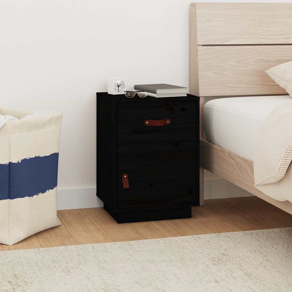 Nightstand Black 40x34x55 cm Solid Pine Wood