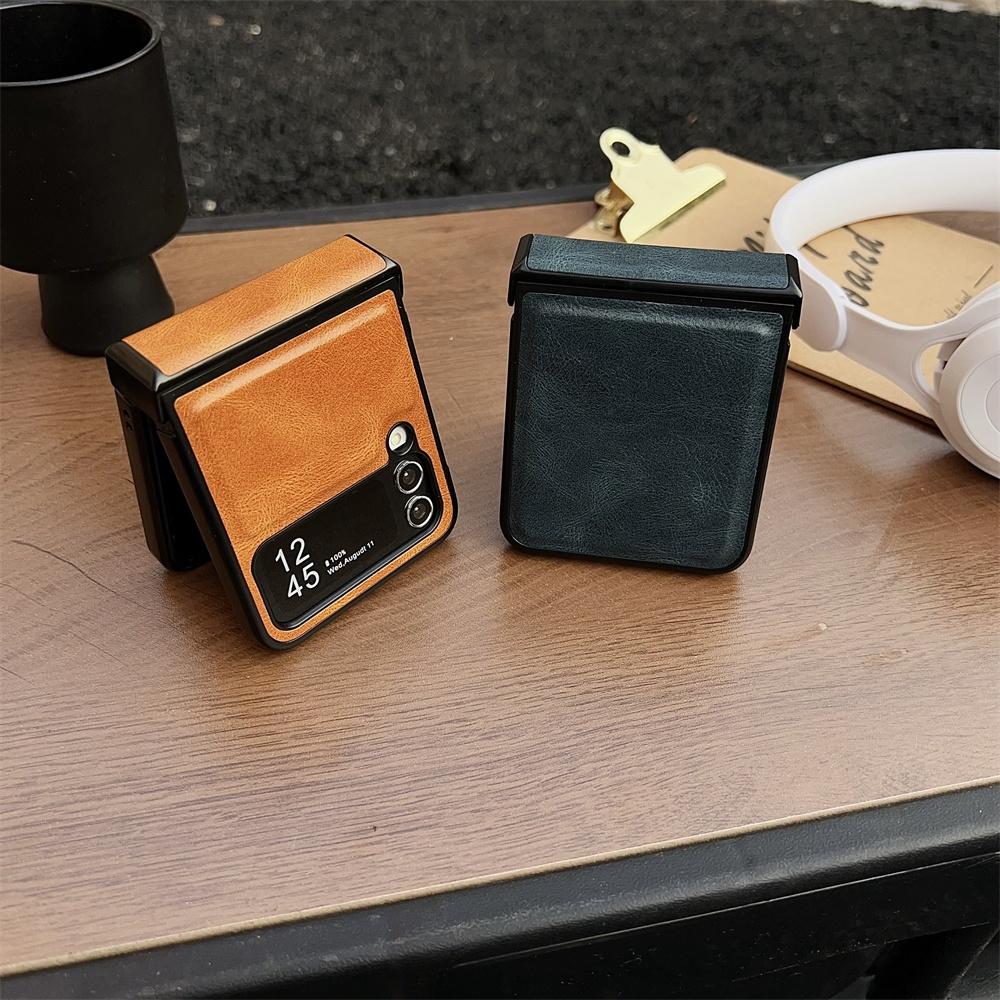 For Samsung Galaxy Z Flip 7 6 5 4 3 5G Case Luxury Leather Hinge All-inclusive Folding Shockproof Protective Hard Back Cover