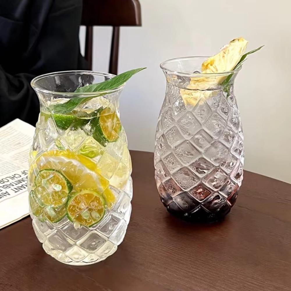 with Straw Pineapple Shaped Glass Cup Transparent Coffee Mug Creative Cold Drink Cup  Home