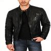 Jachetă motociclist din piele de miel neagră pentru bărbați Noora, cu fermoar și buzunar - JS02
