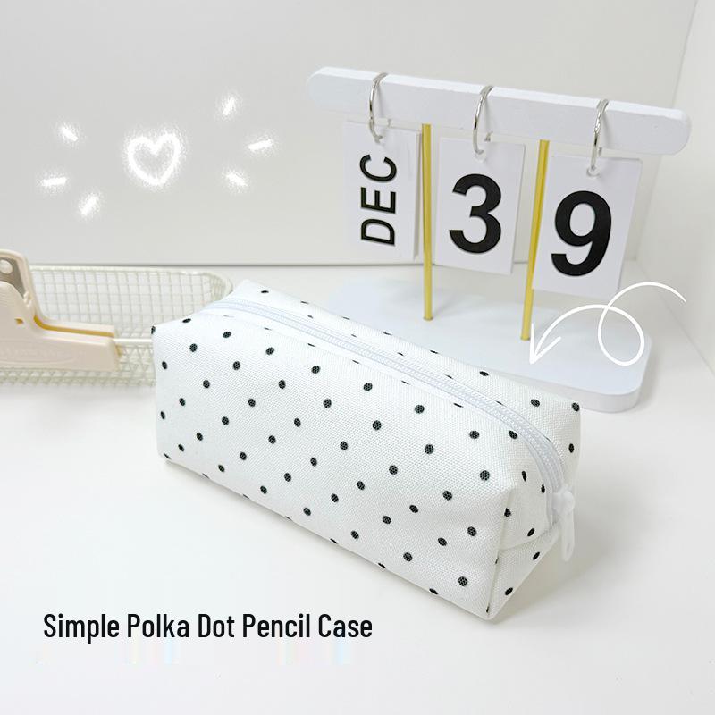 Korean Polka Dot Large Capacity Square Pencil Case, Student Stationery Bag