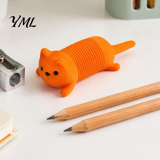 Stressabbau-Gadget 1/4 Stück 3D-gedrucktes federndes Katzen-Fidget-Spielzeug, liegendes Federhund-Sensorik-Spielzeug, dehnbares flexibles Tier für Schreibtischdekoration
