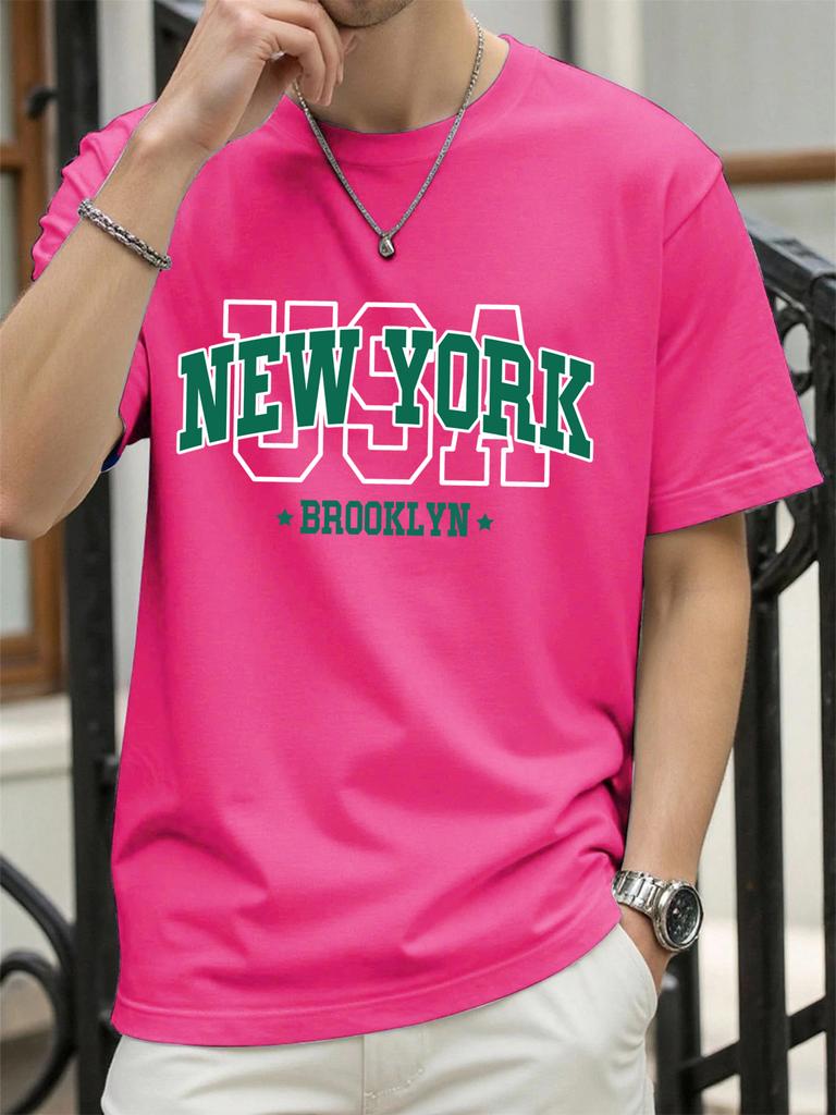 Usa New York Brookl Yn Print Mens T Shirts Hip Hop AllMatch Tops Casual Cotton Vintage Clothes Male Loose Crewneck Streetwear